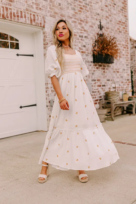 Farmers Market Stroll Smocked Maxi in White sold by Impressions