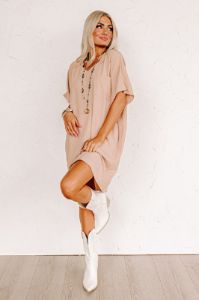 Shoreline Serenade Shift Dress In Iced Latte sold by Impressions