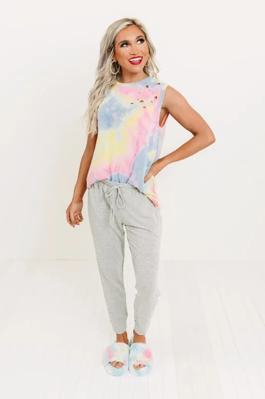 It's All Good Distressed Tie Dye Top In Blue sold by Impressions