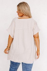 Beyond Lovely Shift Top In Birch Curves sold by Impressions