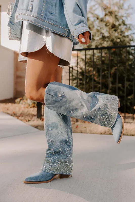 The Salute Embellished Denim Cowboy Boot sold by Impressions