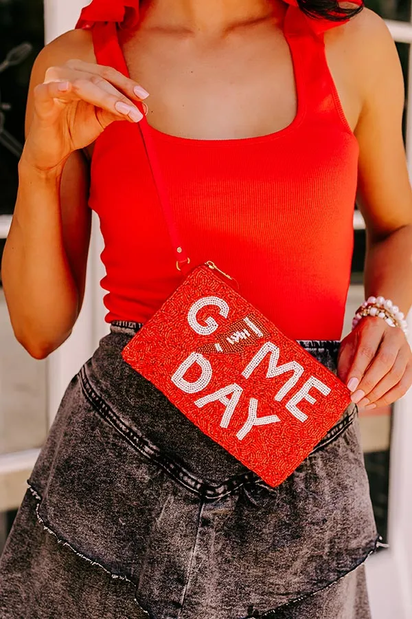 Game Day Beaded Clutch In Scarlet sold by Impressions