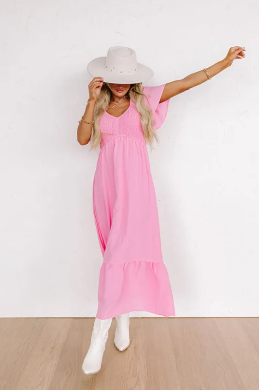 Sunny Smiles Smocked Maxi in Pink sold by Impressions