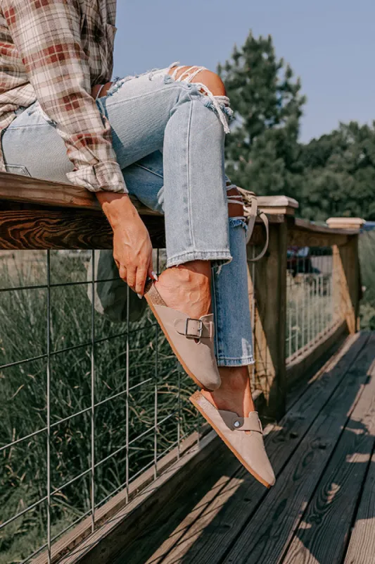 The Carolina Nubuck Clog In Warm Taupe sold by Impressions