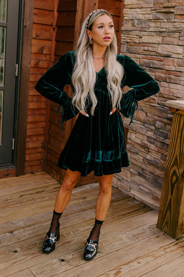 Lost In A Novel Velvet Mini Dress In Hunter Green sold by Impressions