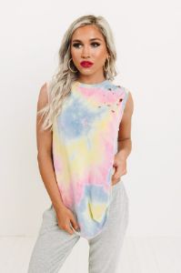 It's All Good Distressed Tie Dye Top In Blue sold by Impressions