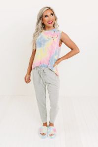 It's All Good Distressed Tie Dye Top In Blue sold by Impressions