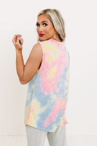 It's All Good Distressed Tie Dye Top In Blue sold by Impressions