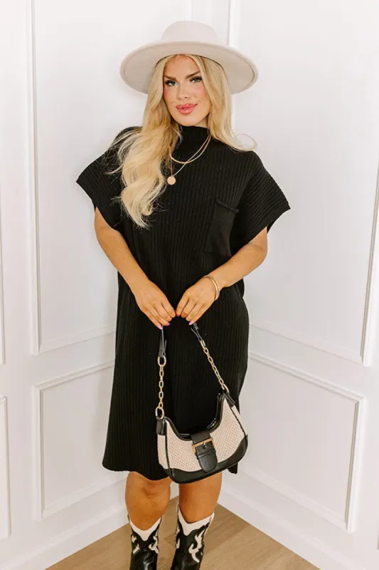 Autumn Crisp Ribbed Sweater Dress in Black Curves sold by Impressions