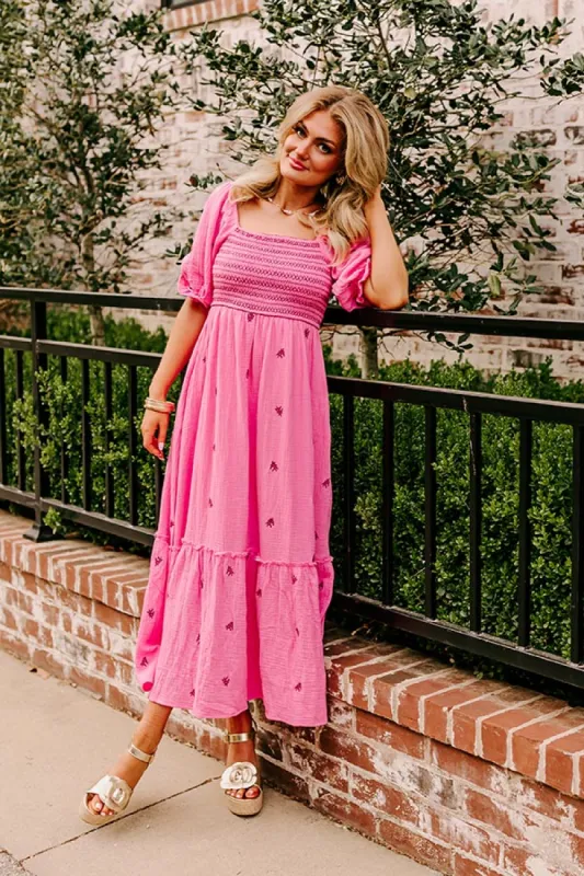 Farmers Market Stroll Smocked Maxi in Pink sold by Impressions