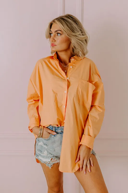 Sending Good Luck Button Up Top In Orange sold by Impressions