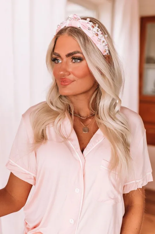 Blissful Break Embellished Headband In Pink sold by Impressions