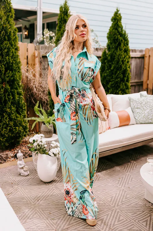 Tropical Tour Jumpsuit in Aqua Curves sold by Impressions
