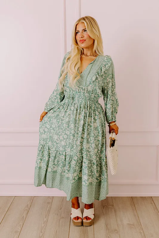 Farmers Market Meetup Floral Midi in Pear Curves sold by Impressions