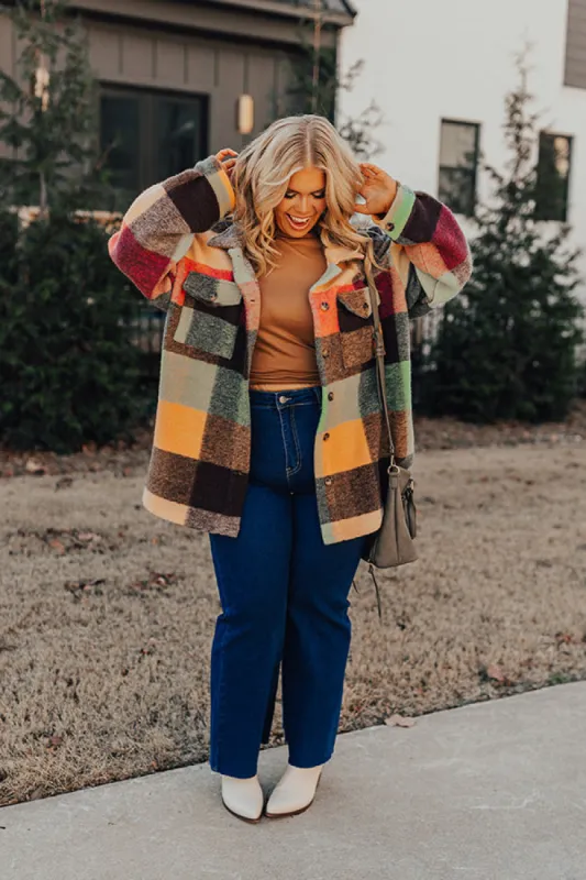 Apple Cider Delight Plaid Jacket In Orange Curves sold by Impressions