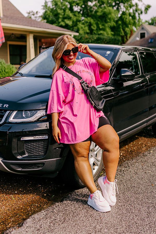 Peace And Love Oversized Graphic Tee In Pink Curves sold by Impressions product image thumbnail 3