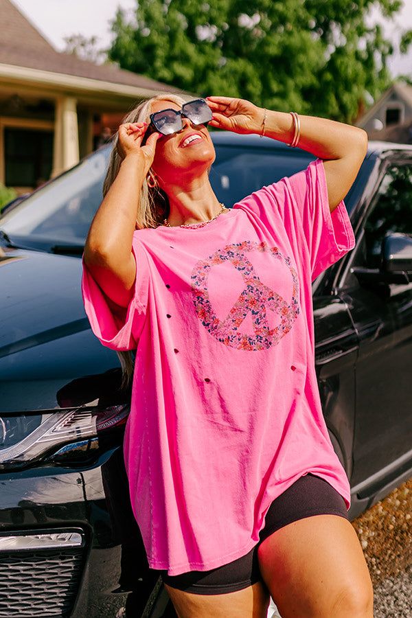 Peace And Love Oversized Graphic Tee In Pink Curves sold by Impressions product image thumbnail 4