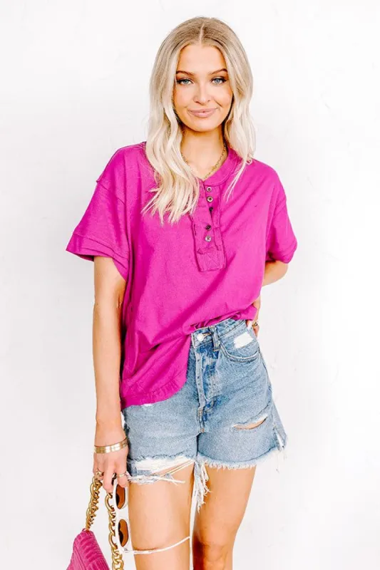 Favorite Adventure Henley Tee In Berry sold by Impressions