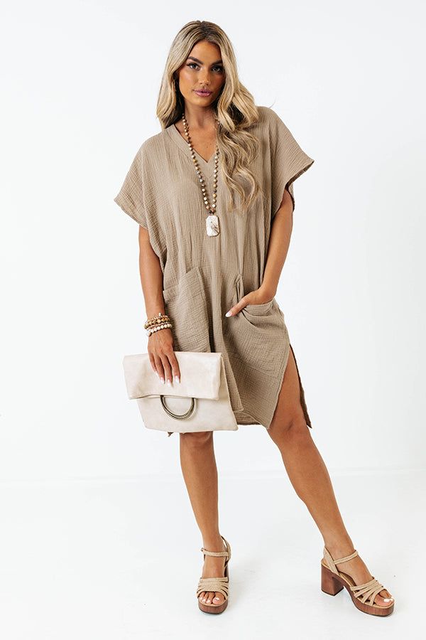 Newport Look Shift Dress in Taupe sold by Impressions