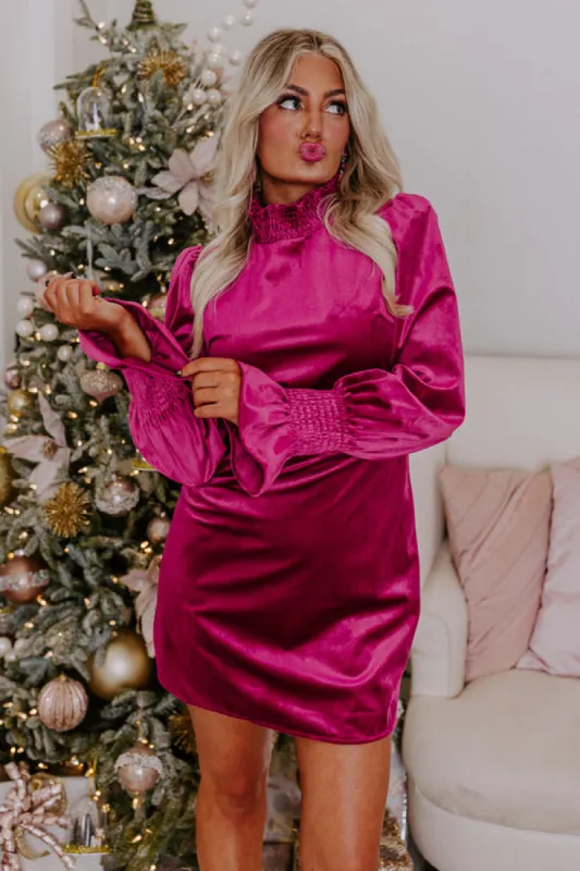 Fashionably Late Velvet Mini Dress In Fuchsia sold by Impressions