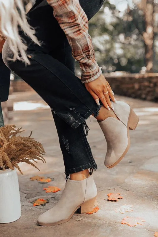 The Shawn Faux Leather Bootie In Taupe sold by Impressions