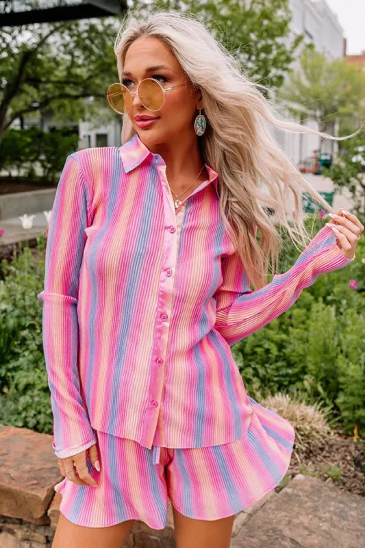 Delightful Dip Pleated Top In Pink sold by Impressions