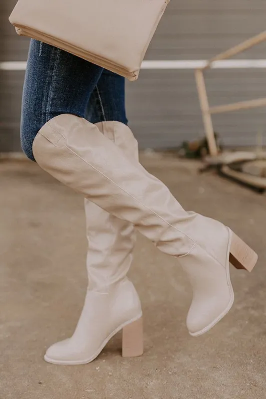 The Lucas Faux Leather Knee High Boot In Birch sold by Impressions