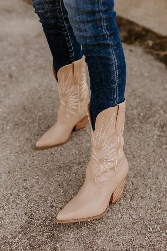 The Beau Faux Leather Cowboy Boot In Tan sold by Impressions