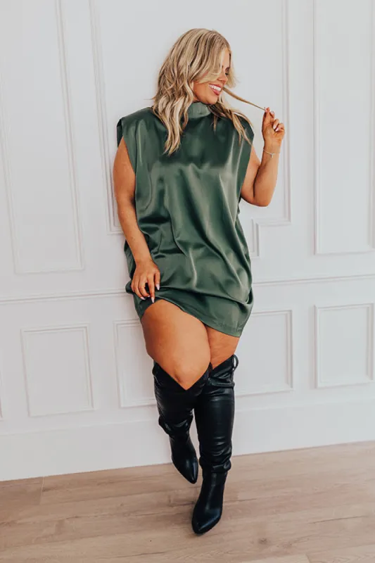 Sweet Charisma Satin Mini Dress in Olive Curves sold by Impressions