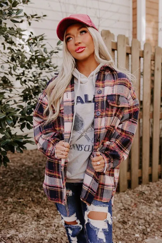 Cozy Cabin Vibes Plaid Jacket In Navy sold by Impressions