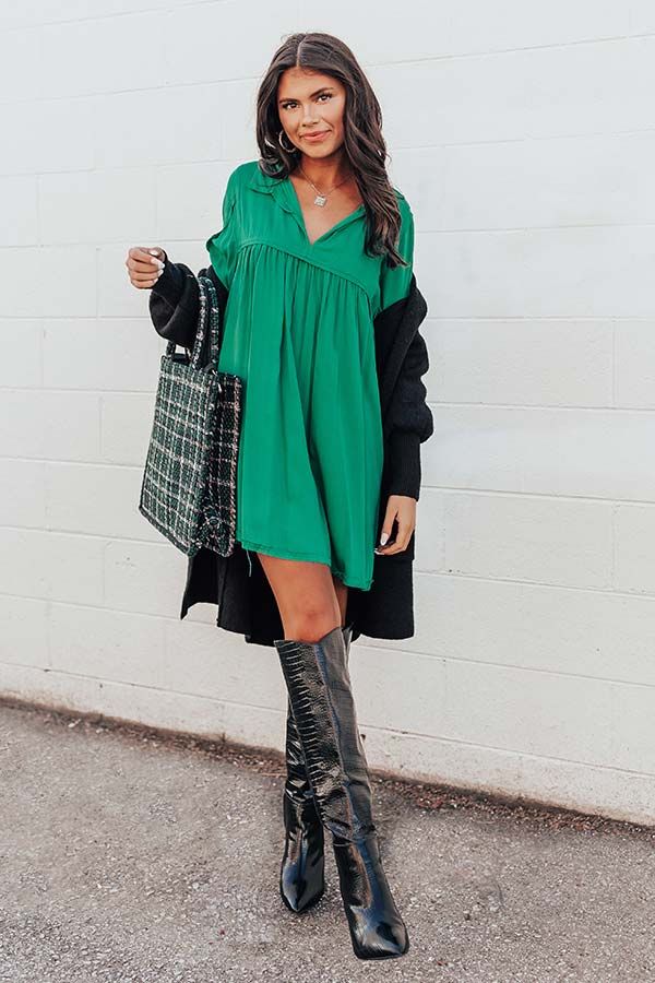 Style Code Babydoll Dress in Emerald sold by Impressions
