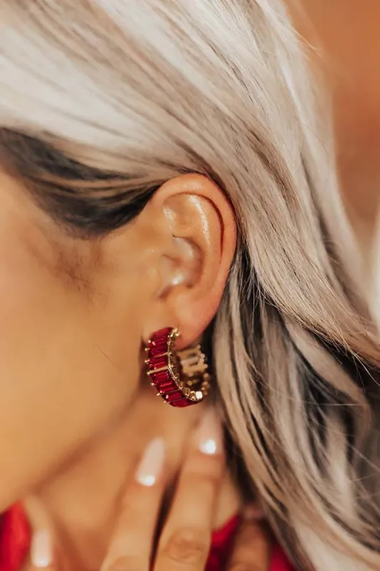 Vineyard Holiday Hoop Earrings in Red sold by Impressions