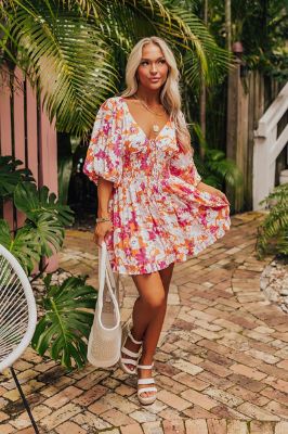 Whispering Muse Floral Smocked Mini Dress sold by Impressions
