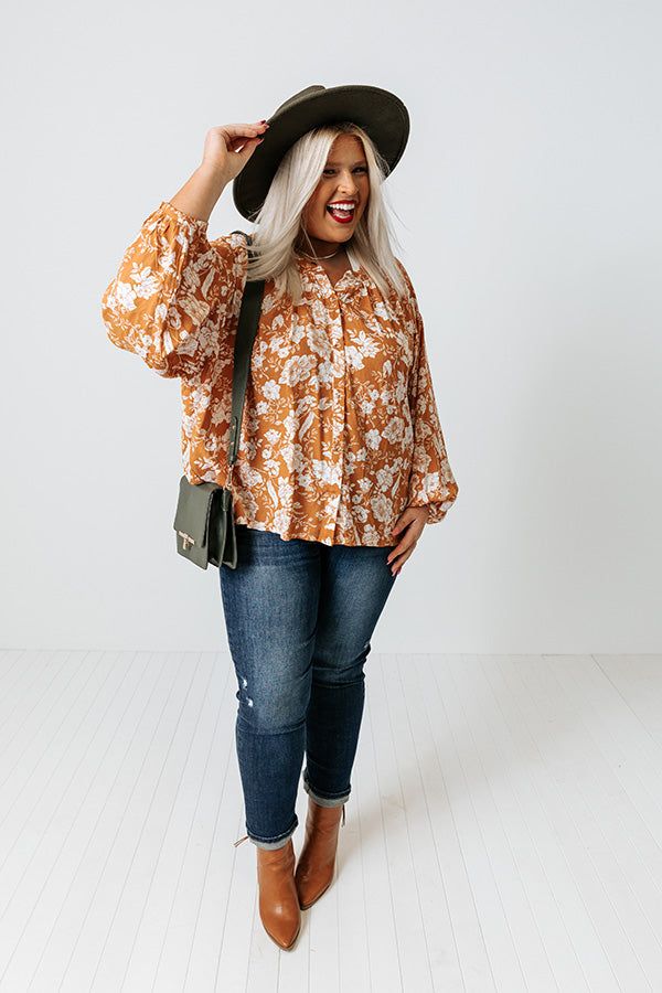 In Harmony Floral Shift Top in Light Rust Curves sold by Impressions product image thumbnail 2