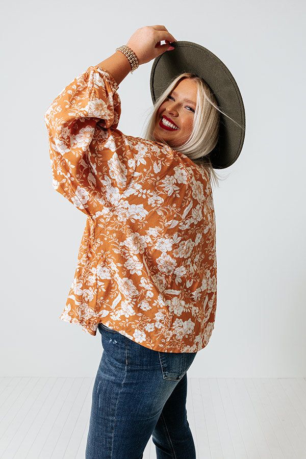 In Harmony Floral Shift Top in Light Rust Curves sold by Impressions product image thumbnail 4