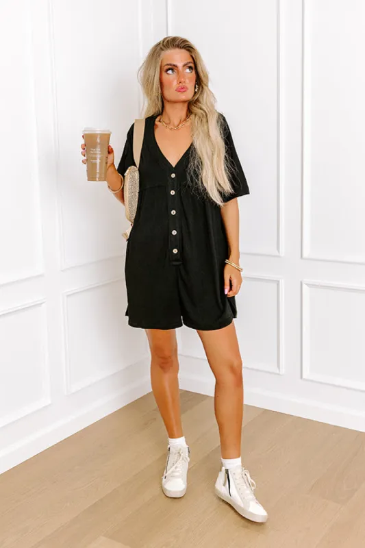 Comfy Chic Button Down Romper in Black sold by Impressions