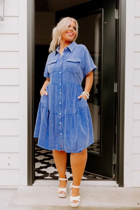 New Hope Mineral Wash Shift Dress in Royal Blue Curves sold by Impressions