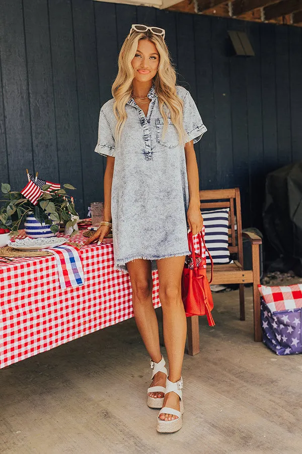 Backyard BBQ Chambray Mini Dress in Medium Wash sold by Impressions