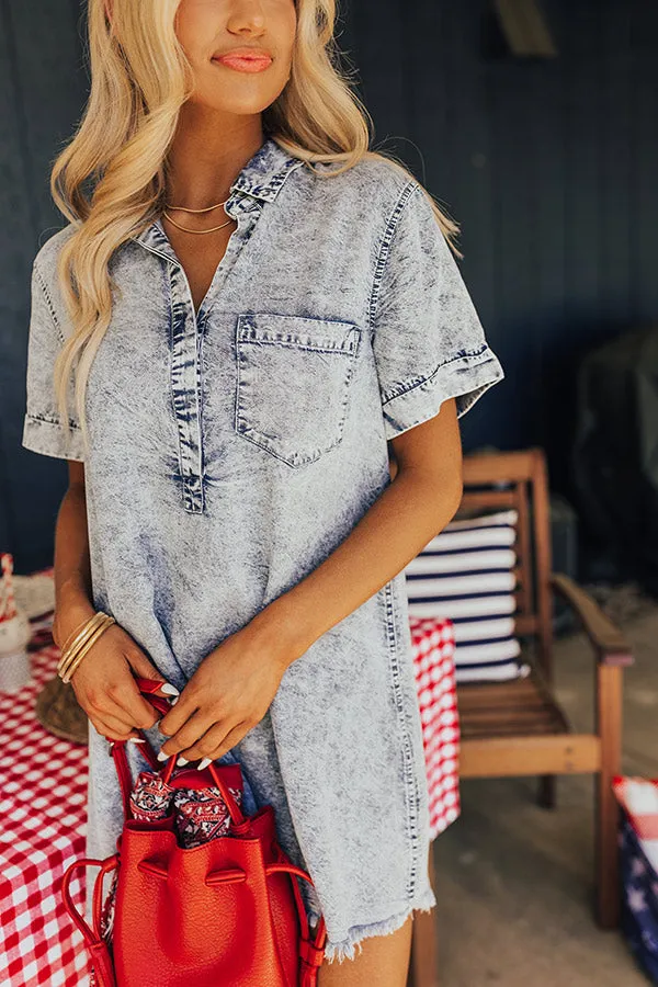 Backyard BBQ Chambray Mini Dress in Medium Wash sold by Impressions product image thumbnail 5