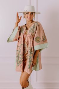 Sweet Duet Embroidered Babydoll Dress in Rustic Rose sold by Impressions