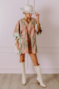 Sweet Duet Embroidered Babydoll Dress in Rustic Rose sold by Impressions