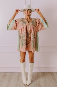 Sweet Duet Embroidered Babydoll Dress in Rustic Rose sold by Impressions