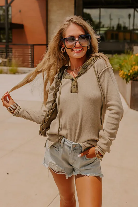 Cozy Moment Waffle Knit Hoodie in Light Sage sold by Impressions