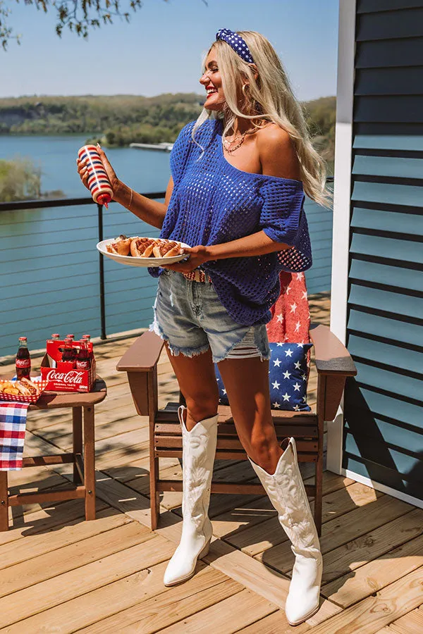 Living For Lake Life Knit Top In Royal Blue sold by Impressions