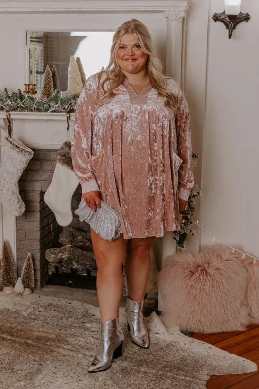 Midnight Kiss Velvet Mini Dress In Blush Curves sold by Impressions