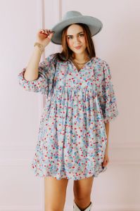 Tea Garden Babydoll Dress in Sky Blue sold by Impressions