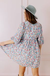 Tea Garden Babydoll Dress in Sky Blue sold by Impressions