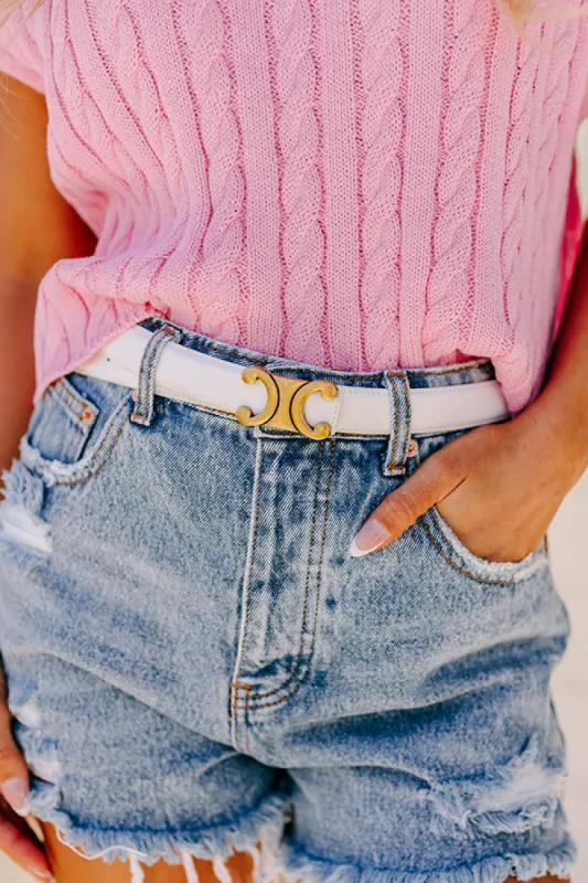 Salina Faux Leather Belt in White sold by Impressions