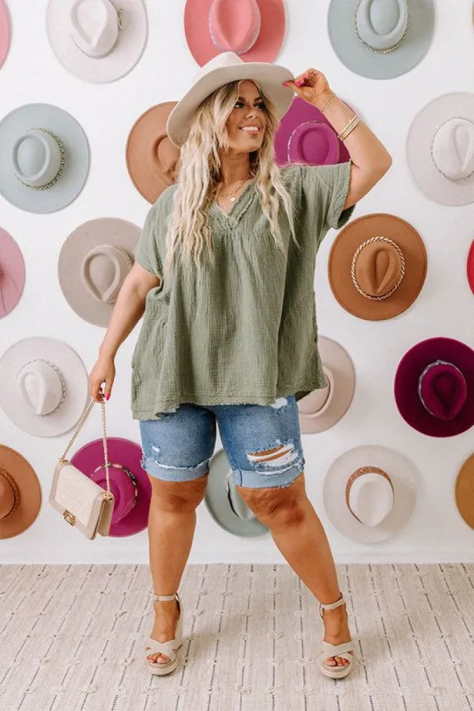 Beyond Lovely Shift Top In Olive Curves sold by Impressions