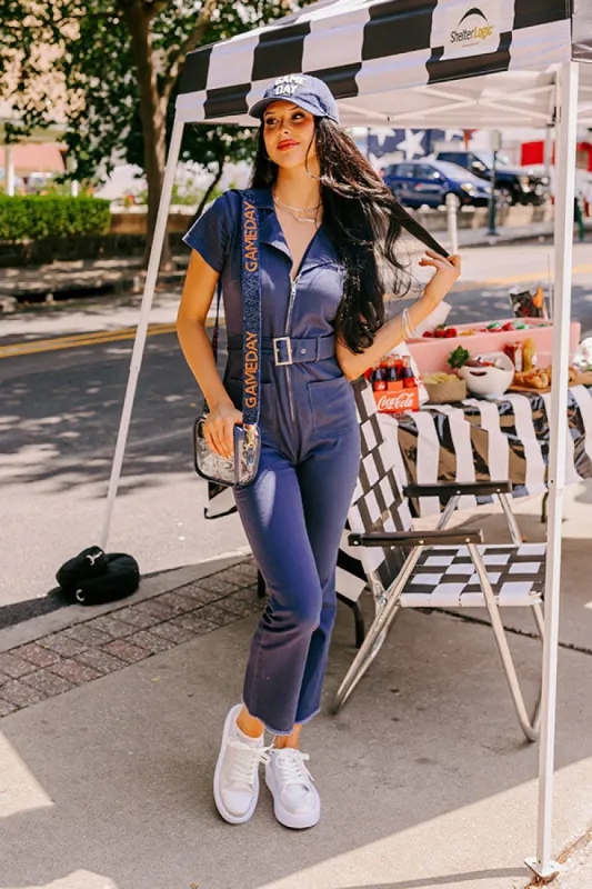 Major Charisma Denim Jumpsuit In Navy sold by Impressions